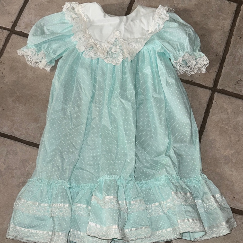 vintage mini world inc teal Ruffle gown dress girls